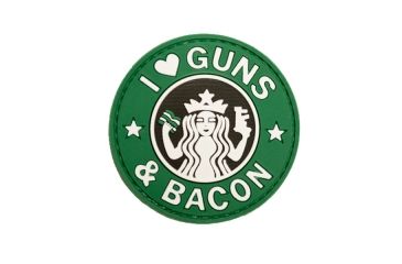 Image of Trooper Clothing I Love Guns and Bacon PVC Patch, Green and White, One Size 9629