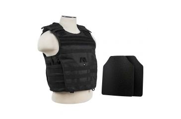Image of Vism Expert Plate Carrier Vest w/2 10x12in Level IIIA Shooters Cut Hard Ballistic Panels, Black, Large BUCCVPCVX2963B-A