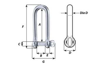 Image of Wichard Marine Captive Pin Long D Shackle - Diameter 10mm - 13/32in, 1415