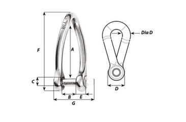 Image of Wichard Marine Captive Pin Twisted Shackle - Diameter 6mm - 1/4in, 1423