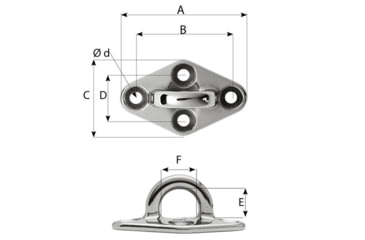Image of Wichard Marine Diamond Pad Eye - Round - 60mm Length, 2-23/64in, - M5 Screw, 6644