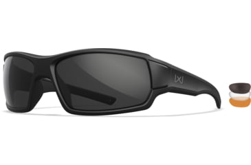 Image of Wiley X Changeable Series Breach 2.5 Sunglasses, Matte Black Frame Gunmetal Logo, Grey Clear Rust Lens, CHBRC08