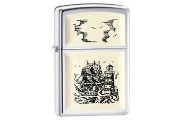 Image of Zippo Scrimshaw Ship Emblem Classic Style Lighter 359