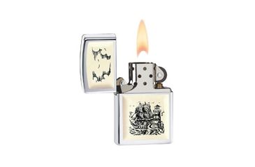 Image of Zippo Scrimshaw Ship Emblem Classic Style Lighter 359