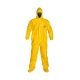 DuPont Tychem QC Yellow XL Coveralls with Standard Fit Hood, Elastic Wrists w/ Attached Socks, Case of 4