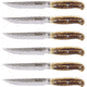 Smith's Sharpeners Cabin and Lodge Steak Set, 9in Overall, 4.5in Hammered Finish 420 SS Blade, Imitation Stag Handle, Storage Block, Set Of Six, 51033