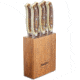 Smith's Sharpeners Cabin and Lodge Steak Set, 9in Overall, 4.5in Hammered Finish 420 SS Blade, Imitation Stag Handle, Storage Block, Set Of Six, 51033