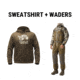 Tidewe TIZIPR Duck Hunting Waders &amp; 300 GSM Fleece Hunting Hoodie Bundle, WD028-DW-3XL14-TE-HM001-DD3XL-TE