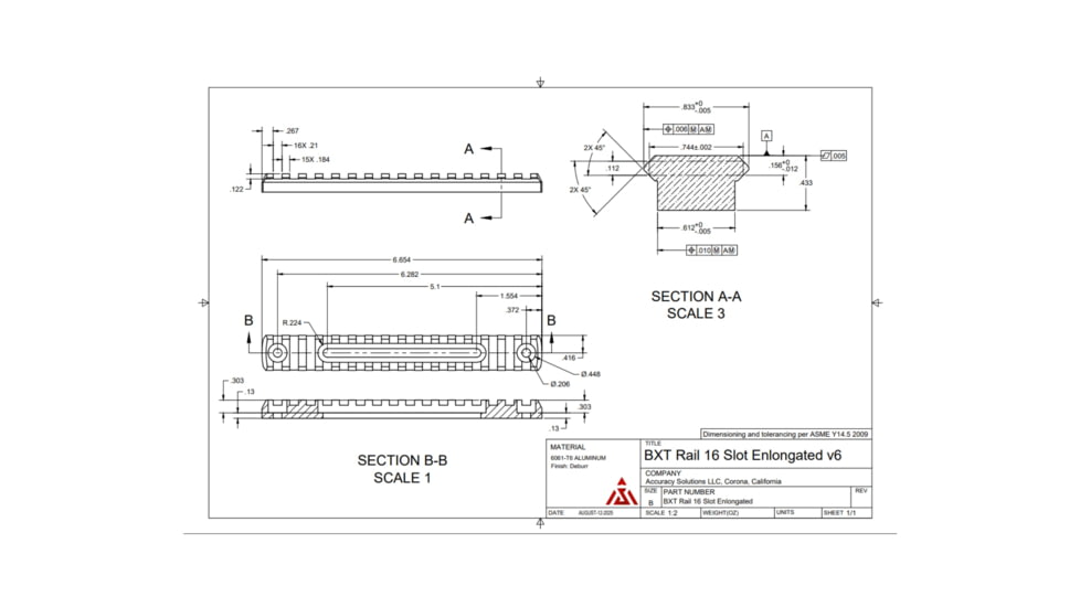 Accuracy Solutions Elongated Holes Picatinny Rail