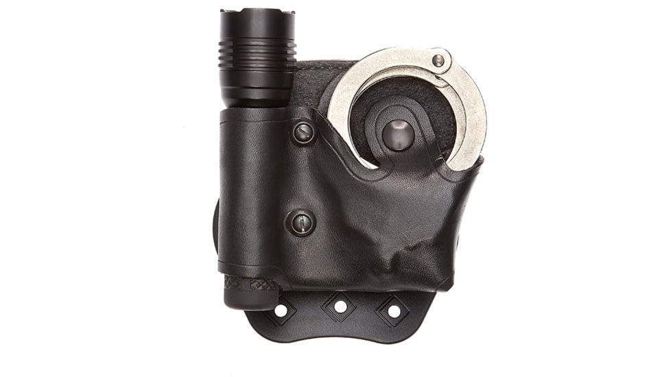 Aker Leather Model 618 D.M.S. Flashlight And Handcuff Cases, Right, Snap, Plain, Black, A618BPR