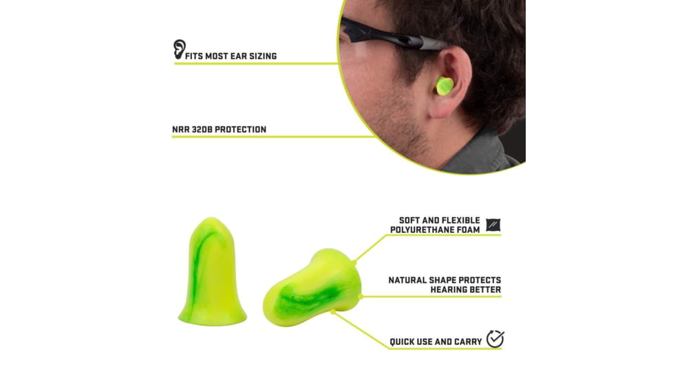 Allen ULTRX Tapered Foam Ear Plugs, Yellow/Lime Green, 25 Pair, NRR 32dB, 4116