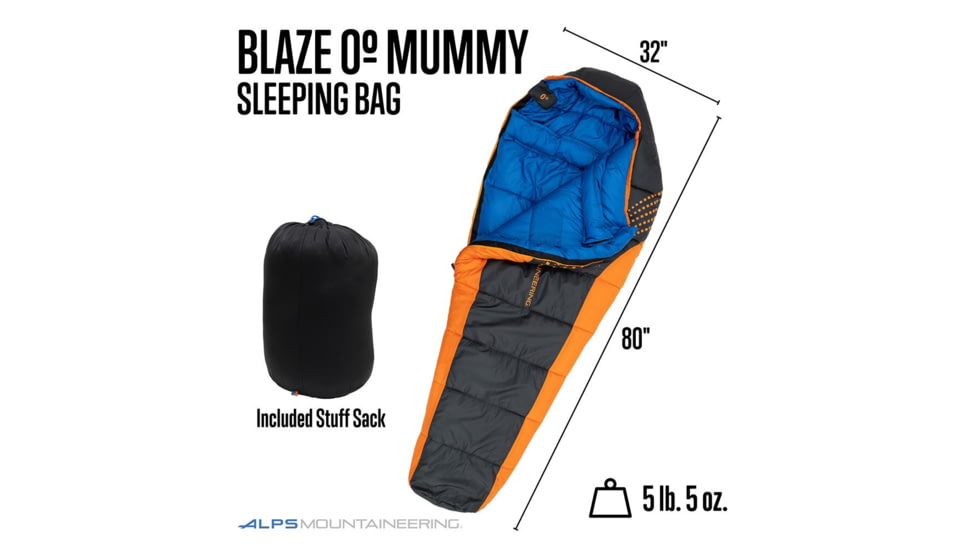 ALPS Brands Alps Mountaineering Blaze 0 Regular Sleeping Bag 32x80 Charcoal/Orange, 4551111