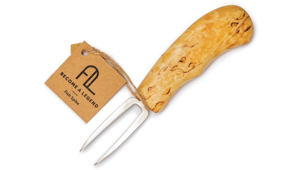 Arctic Legend Curly Birch Fish Spike Knife, 6.5in Overall, 2.25in Stainless Double Prong Spike, Curly Birch Handle, AL-047
