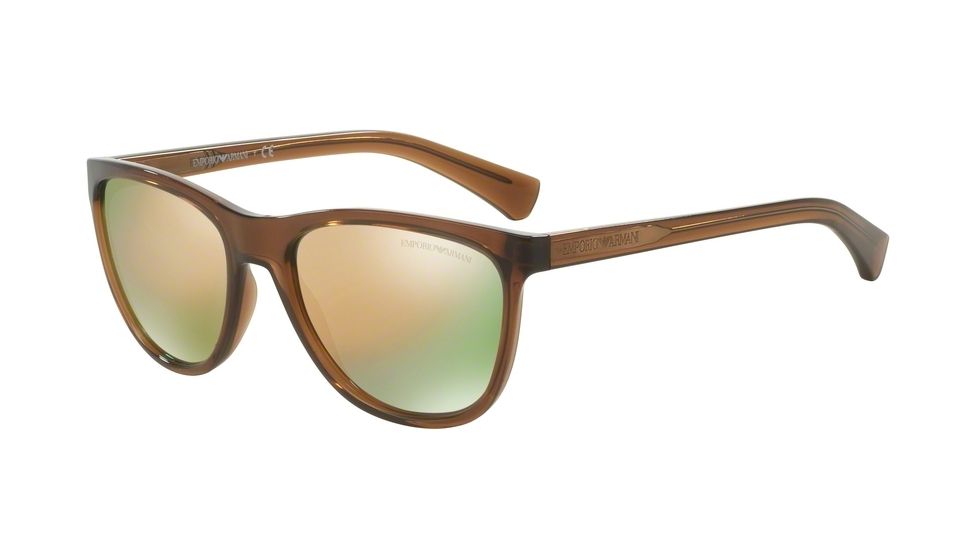 Armani EA4053 Sunglasses 53744Z-57 - Transparent Brown Frame, Grey Mirror Rose Gold Lenses