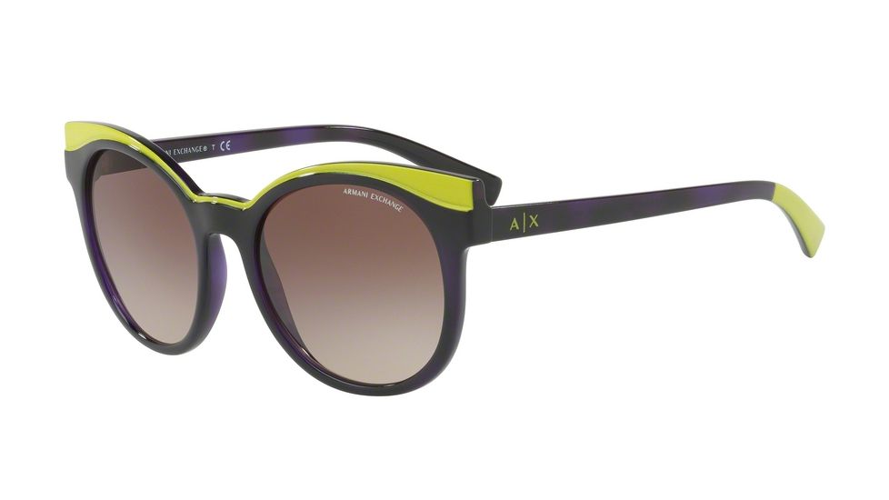 Armani Exchange AX4064SF Sunglasses 822613-55 - Violet Havana/lime Frame, Brown Gradient Lenses