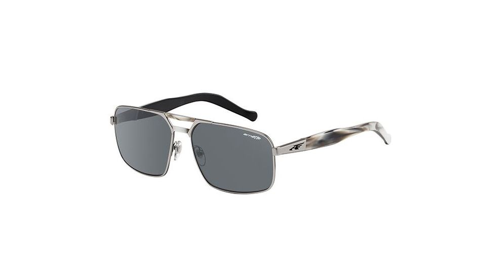 Arnette Smokey Single Vision Prescription Sunglasses, Satin Silver/Grey Horn Frame, Grey Lens-AN3068-05SV