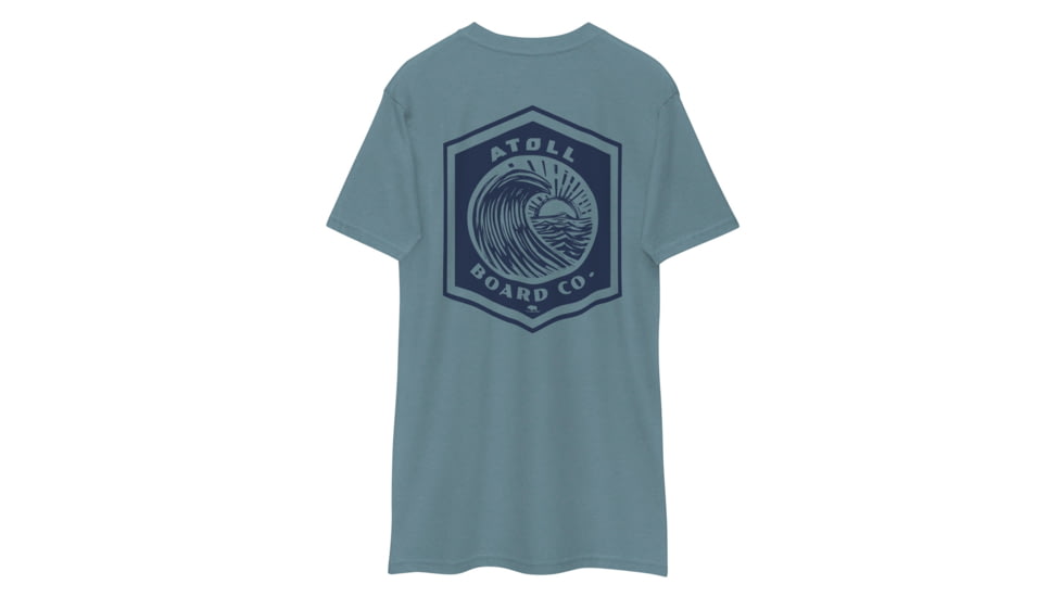 Atoll Board Co Mens Heavyweight tee with Blue Atoll Wave Graphic - Agave, XL - Agave,XL, 6463948B38FC3Agave-XL