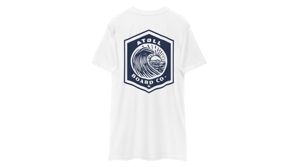 Atoll Board Co Mens Heavyweight tee with Blue Atoll Wave Graphic - White, 2XL - White,2XL, 6463948B38FC3White-2XL