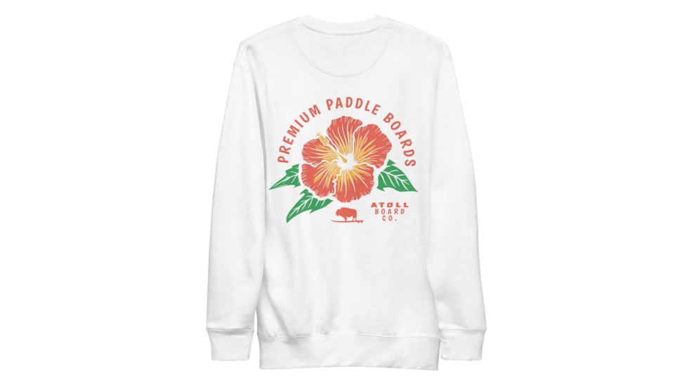 Atoll Board Co Premium Crew Neck Sweatshirt with Atoll Paddle Board Island Flower Graphic - White, L - White,L, 6441992434D68White-L