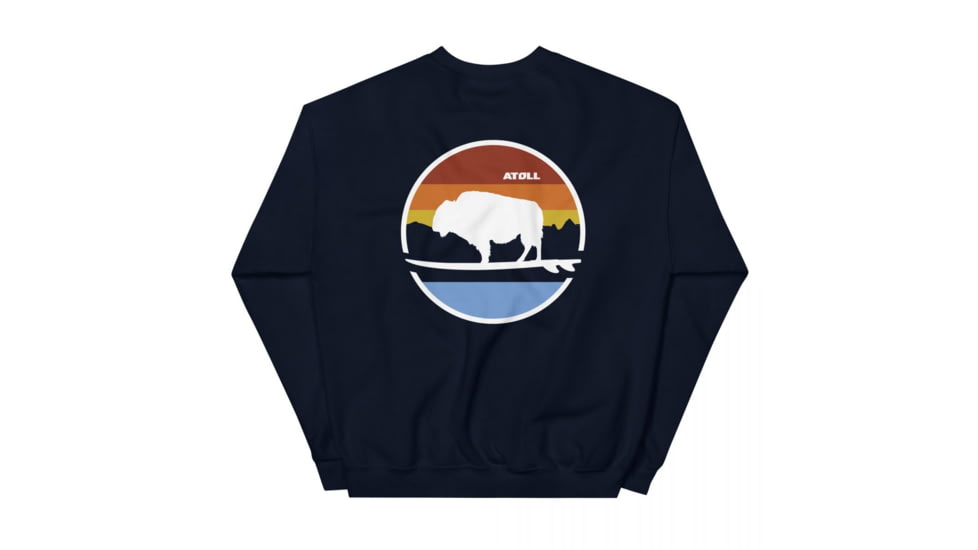Atoll Board Co Unisex Crew Neck Sweatshirt with Atoll Landscape Graphic - Navy, S - Navy,S, 636AA060D522CNavy-S