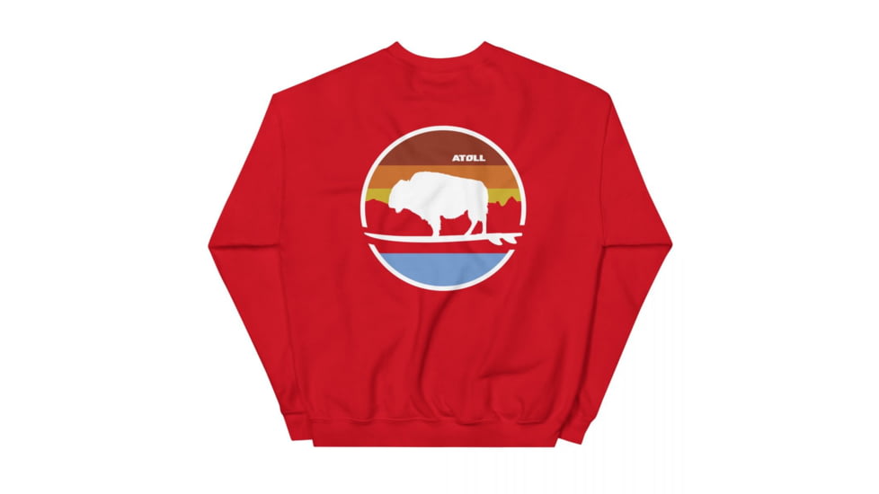 Atoll Board Co Unisex Crew Neck Sweatshirt with Atoll Landscape Graphic - Red, S - Red,S, 636AA060D522CRed-S