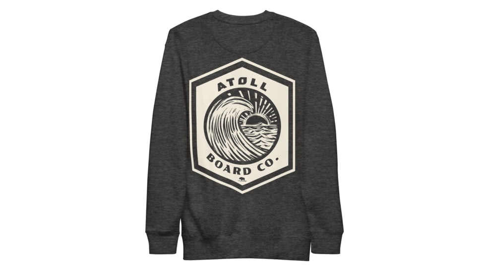 Atoll Board Co Unisex Crew Neck Sweatshirt with Atoll Wave Graphic - Charcoal Heather, L - Charcoal Heather,L, 646397C970CEFCharcoal-Heather-L