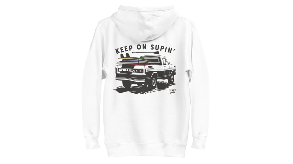 Atoll Board Co Unisex Hoodie with Atoll Paddle Board Truck Graphic - White, M - White,M, 64594ED6D11D2White-M