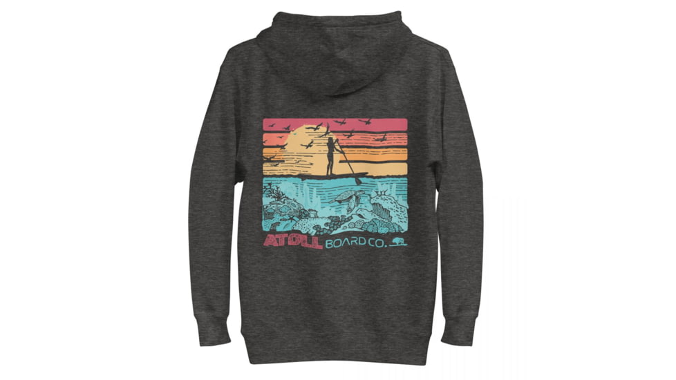 Atoll Board Co Unisex Premium Hoodie with Atoll SUP Rider and Reef Graphic - Charcoal Heather, L - Charcoal Heather,L, 62CEFCABCAE0CCharcoal-Heather-L