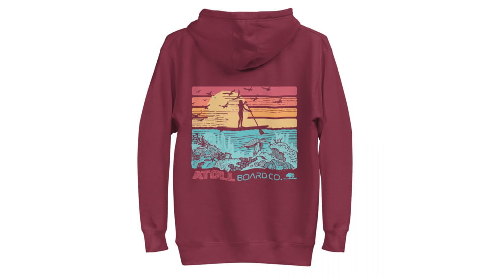 Atoll Board Co Unisex Premium Hoodie with Atoll SUP Rider and Reef Graphic - Maroon, 3XL - Maroon,3XL, 62CEFCABCAE0CMaroon-3XL