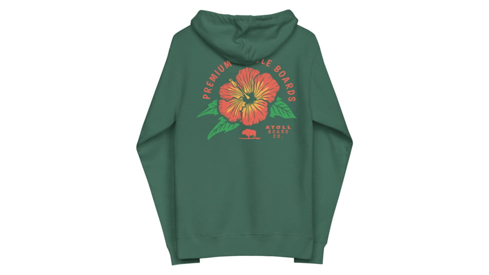 Atoll Board Co Zip Up Hoodie with Atoll Paddle Board Island Flower Graphic - Alpine Green, M - Alpine Green,M, 64418B533A5D7Alpine-Green-M