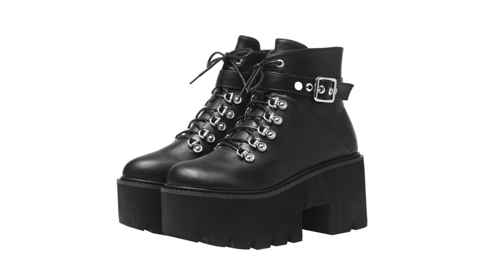 Battling Blades Chunky Gothic Black Winter Lace Up - Boots - Womens, Black, 7532166250668
