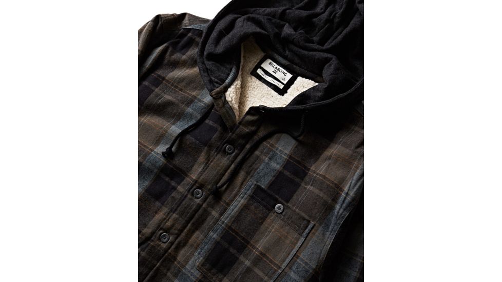 Billabong Baja Sherpa Hooded Flannel Shirt - Mens, Black, Large, M525SBBA-BLK-L