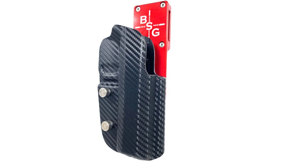 Black Scorpion Outdoor Gear Pro Heavy Duty Competition Holster, Right Hand, Smith &amp; Wesson M&amp;P/ M&amp;P M2.0, 4.25in Barrel, 1.5 - 1.75in Belts, Kydex/ 6066 Aluminum, Carbon Fiber/Red, HCD2-USPSA-MP9CFRH