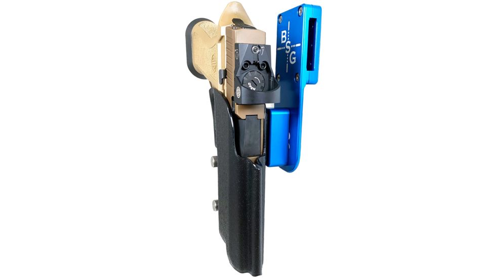 Black Scorpion Outdoor Gear Pro Heavy Duty Competition Holster, Right Hand, SIG Sauer P320, 3.9 - 5in Barrel, 1.5 - 1.75in Belts, Kydex/ 6066 Aluminum, Black/Blue, HCD3-USPSABS-P320X5BKRH