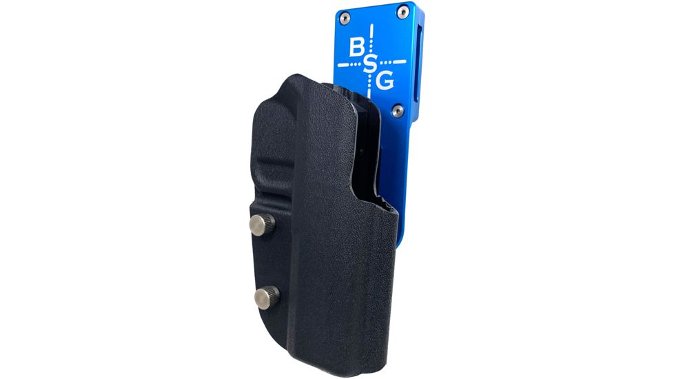 Black Scorpion Outdoor Gear Pro Heavy Duty Competition Holster, Right Hand, SIG Sauer P320, 3.9 - 5in Barrel, 1.5 - 1.75in Belts, Kydex/ 6066 Aluminum, Black/Blue, HCD3-USPSABS-P320X5BKRH