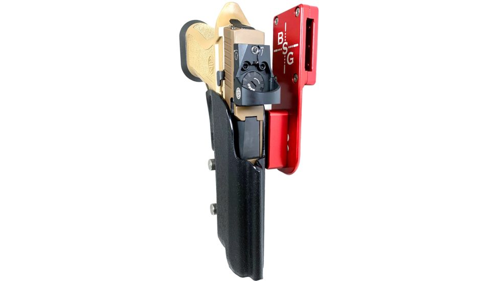 Black Scorpion Outdoor Gear Pro Heavy Duty Competition Holster, Right Hand, SIG Sauer P320, 3.9 - 5in Barrel, 1.5 - 1.75in Belts, Kydex/ 6066 Aluminum, Black/Red, HCD2-USPSABS-P320X5CBKRH