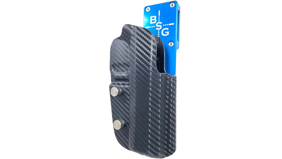 Black Scorpion Outdoor Gear Pro Heavy Duty Competition Holster, Right Hand, SIG Sauer P320, 3.9 - 5in Barrel, 1.5 - 1.75in Belts, Kydex/ 6066 Aluminum, Carbon Fiber/Blue, HCD3-USPSABS-P320XCFRH