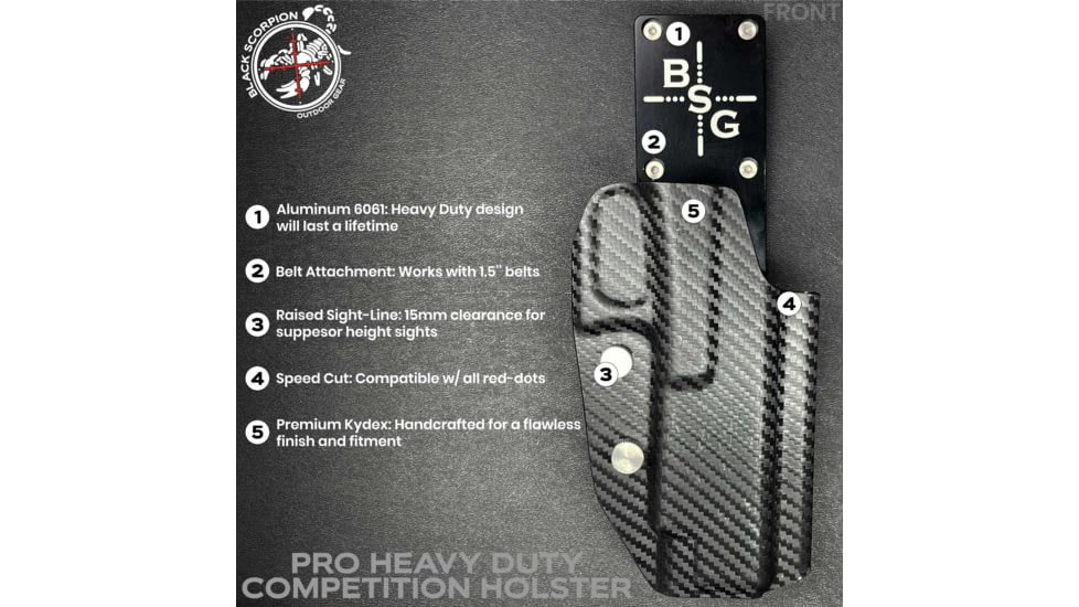 Black Scorpion Outdoor Gear Pro Heavy Duty Competition Kydex OWB Holster, Springfield Armory digy 5in w/ X300 , Right Hand, Black Shell Carbon Fiber, HCD1-USPSABS-PRODI5X300-CF