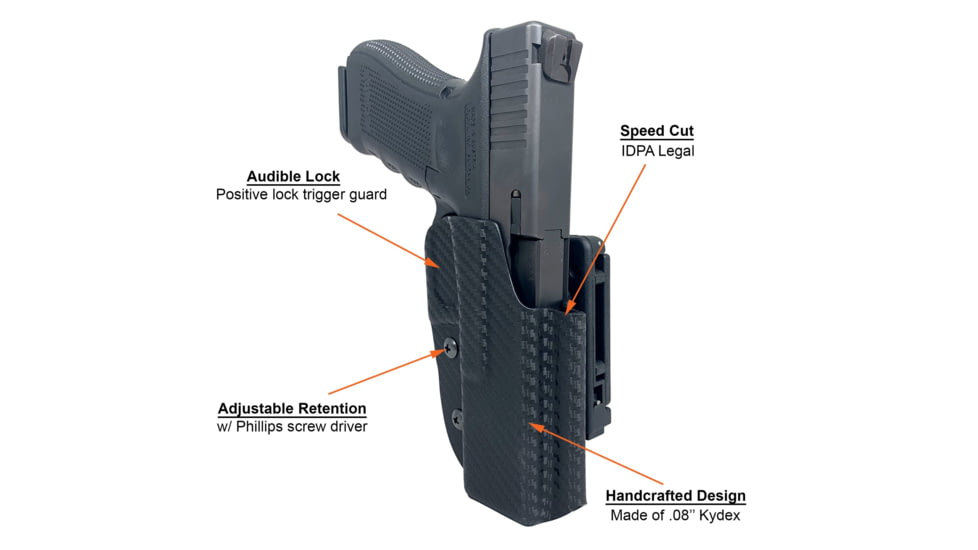 Black Scorpion Outdoor Gear Pro IDPA Competition Holster, Right Hand, SIG Sauer P320, 3.9 - 5in Barrel, 1.5 - 1.75in Belts, Kydex, Carbon Fiber, HC03-IDPA-P320X5CFRH