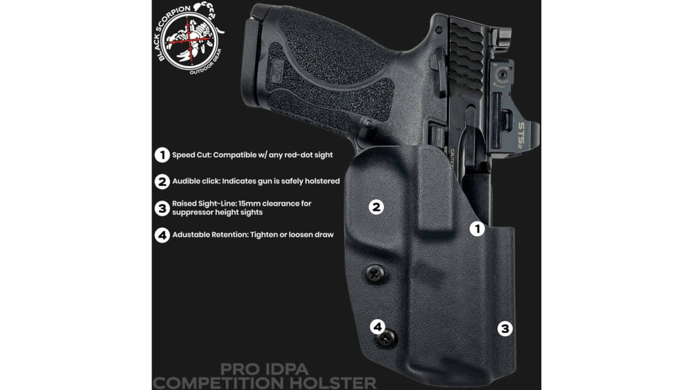 Black Scorpion Outdoor Gear Pro IDPA Competition OWB Holster, Walther PDP 5in w/ TLR-7/TLR-8, Right Hand, Black, HC03-IDPA-PDP5TLR8BKRH
