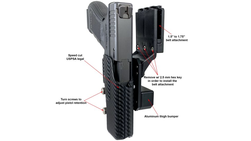 Black Scorpion Outdoor Gear Pro USPSA Competition Holster, Right Hand, Canik TP9 SFx, 5.2in Barrel, 1.5 - 1.75in Belts, Kydex, Carbon Fiber, HC04-USPSA-TP9SFXCFRH