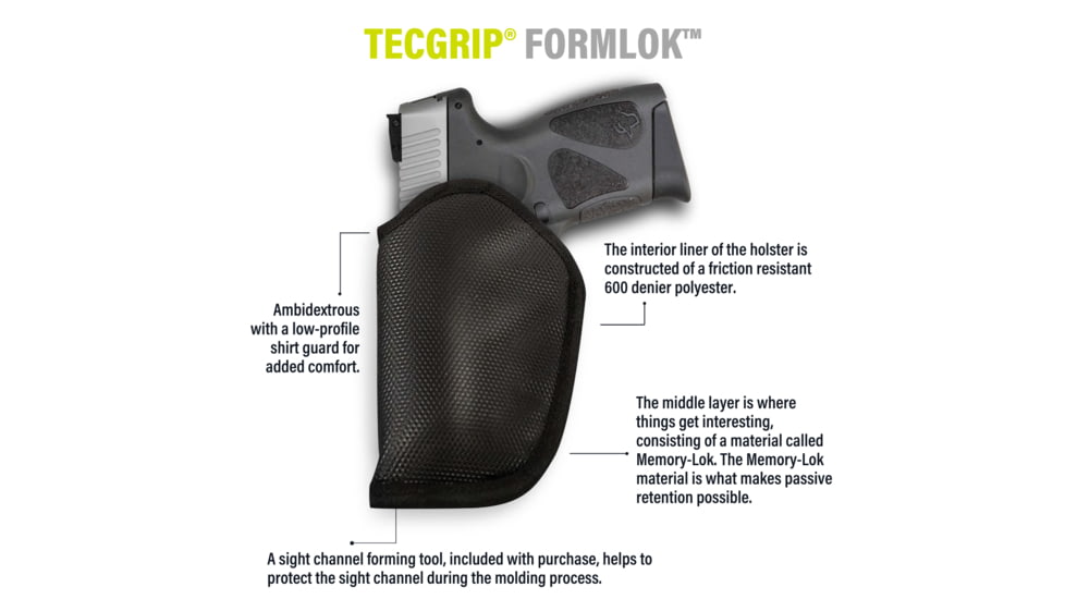 BlackHawk Tecgrip Formlok IWB Moldable Holster, Black Nylon, Sig P320 Compact/M18, Glock 19, S&amp;W M&amp;P Compact 9/40, Sig P229, CZ P10-C, Size 6, Ambidextrous, 40LP06BK