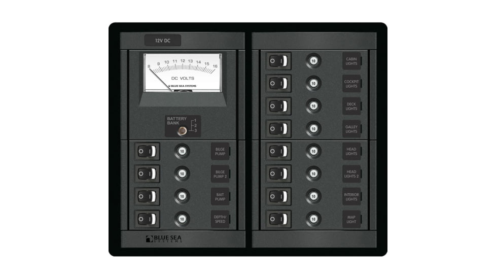 Blue Sea Systems 12 Position Switch CLB + Meter Square