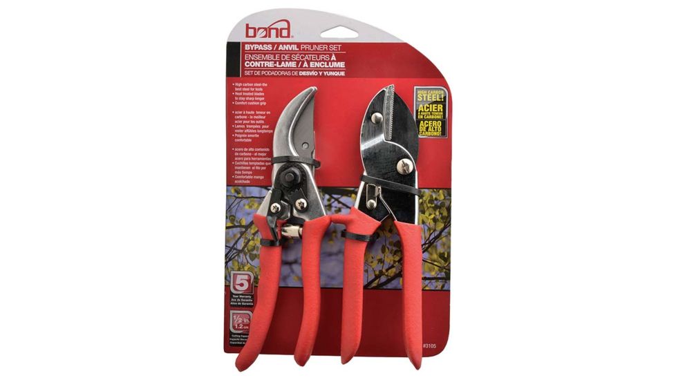 BOND 2 PC Pruner Set - 8in Bypass pruner and 7-3/4in Anvil Pruner, Red Handles 3105