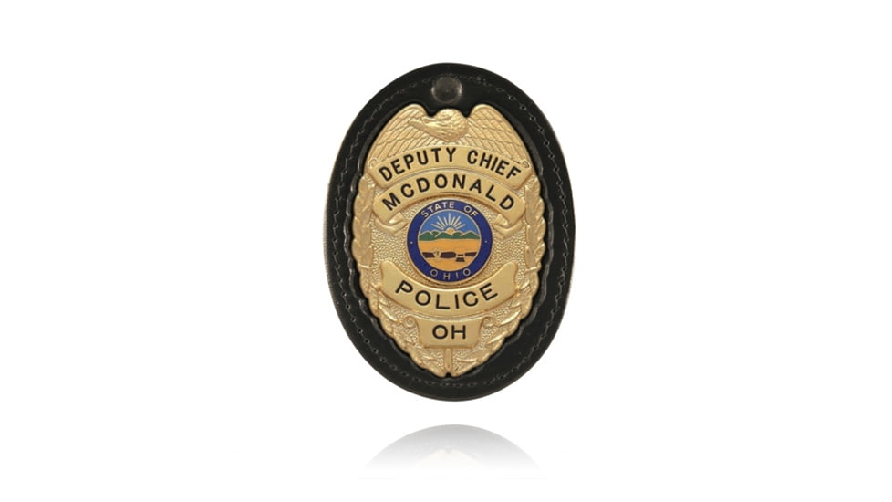 Boston Leather Oval Recessed w/Clip Badge Holders, Hard Leather, Black, 2.25 in, 700-4136