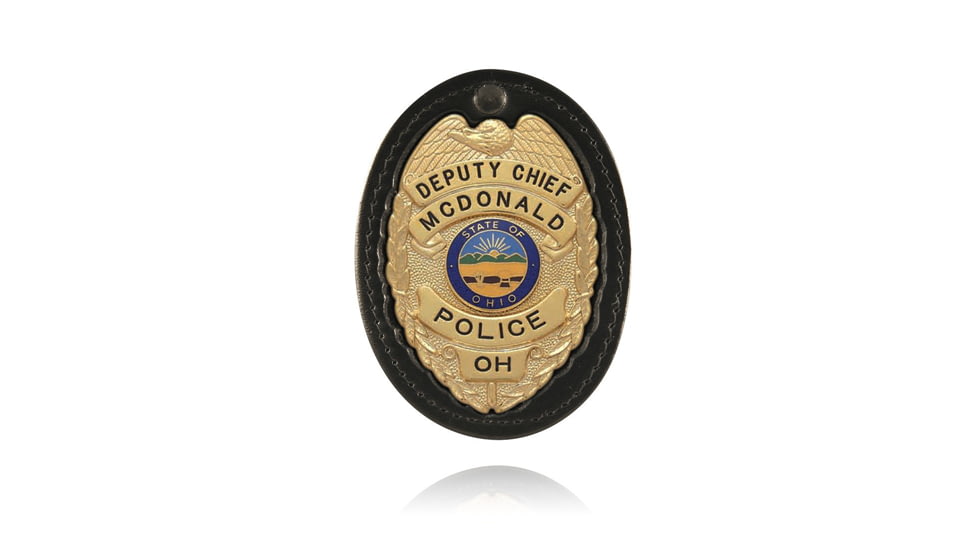Boston Leather Oval Recessed w/Clip Badge Holders, Hard Leather, Black, 3.10 in x 4.40 in, 700-4150
