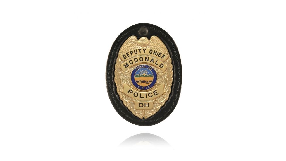 Boston Leather Oval Recessed Badge Holder With Clip, Hard Leather - 700-4049