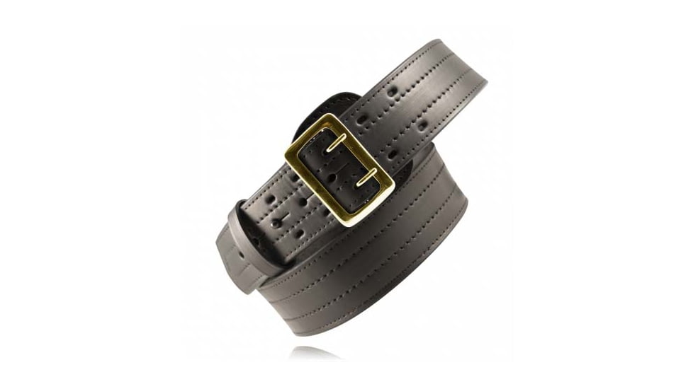 Boston Leather Sam Browne Belt, Four-Row Stitched, 2 1/4 Wide, 36in, 6504-BRN-1-36-GLD