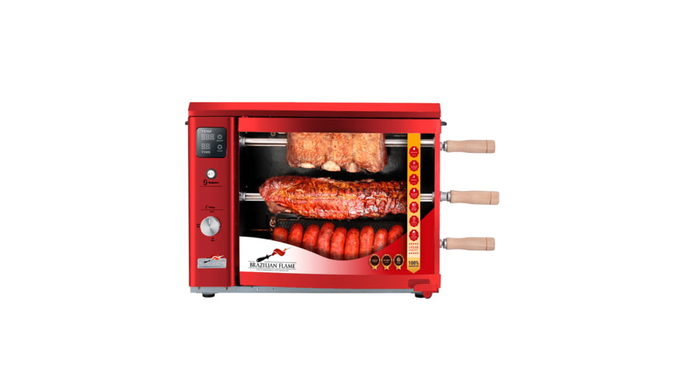 BRAZILIAN FLAME 03-LX Red Gas Rotisserie 3 Skewer Grill, Red, BG-03LX Red
