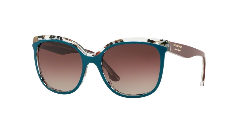Burberry BE4270 Prescription Sunglasses, 55mm, Top Green On Check, BE4270-3731E2-55-SV